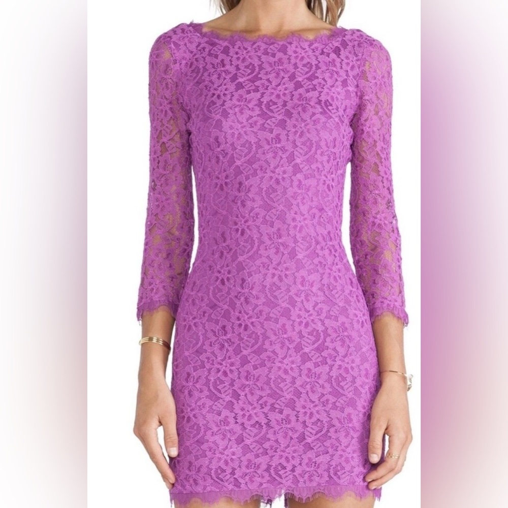 Diane Von Furstenberg Fuchsia Lace Zip Dress